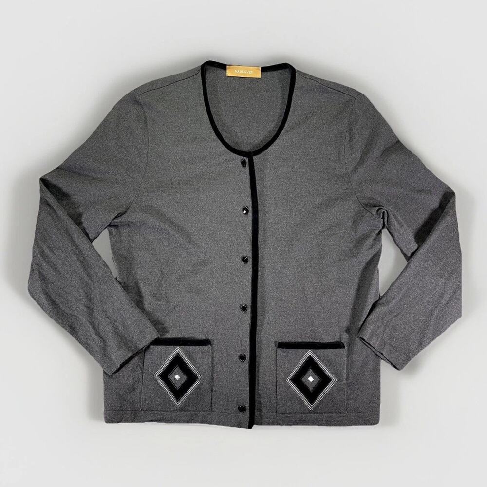 Naulover Womens Cardigan Size 14 (XL) Gray Wool Designer Peasant Simple Jacket